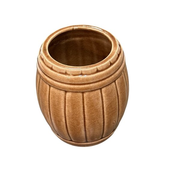 Vintage Orchids Of Hawaii Brown Ceramic Barrel Mug Made In Japan - Picture 2 of 3